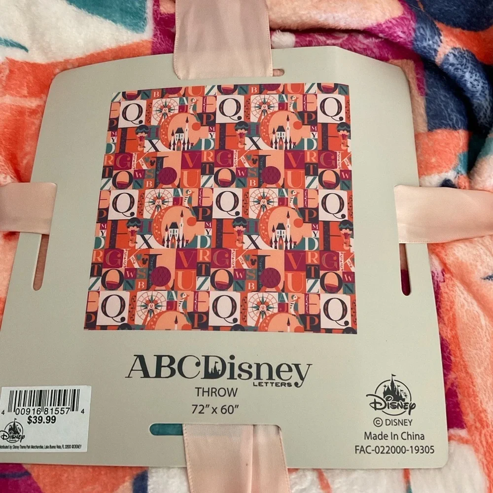 Disney Parks Pink Blanket ABC Throw Soft 72X60